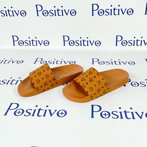 MCM Womens Cognac Monogram Print Rubber Slides US 7 EU 37 - Picture 2 of 7